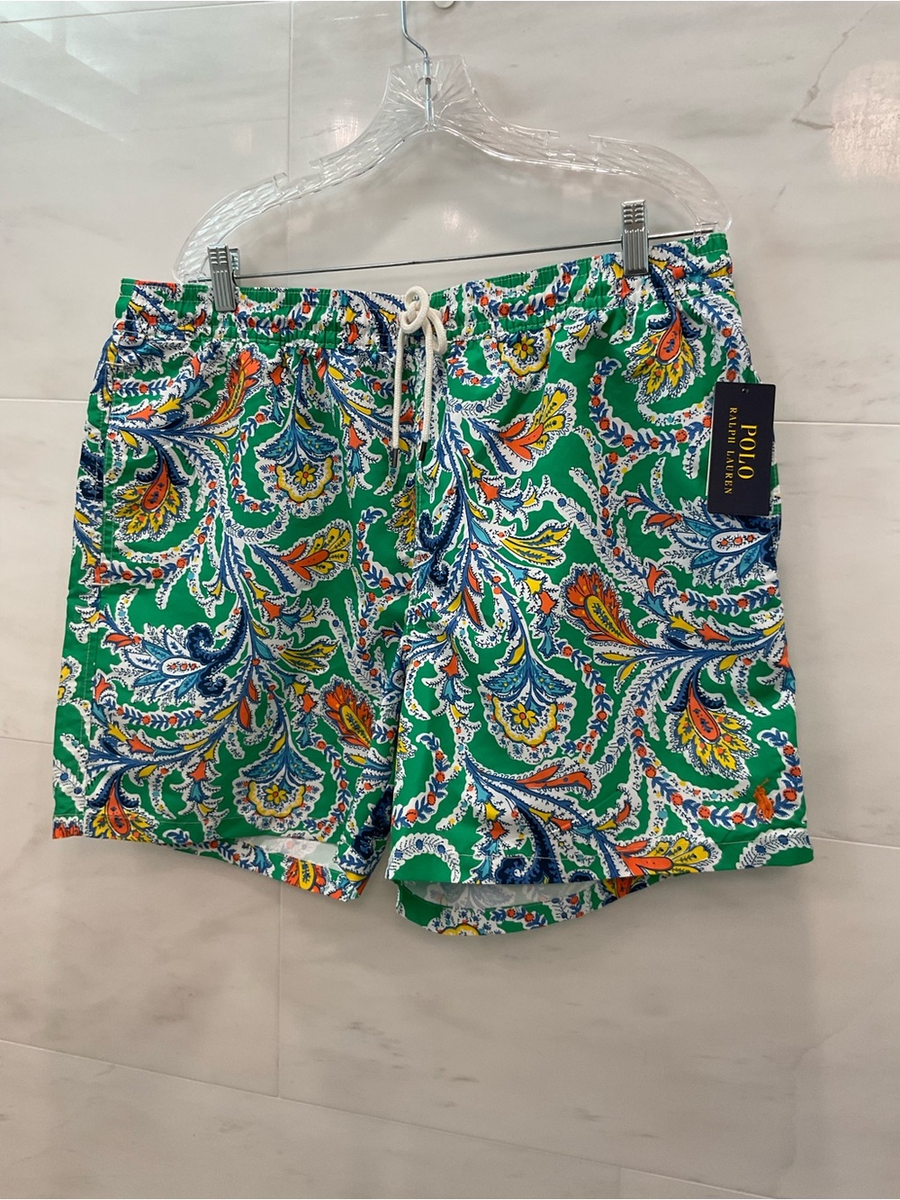 Polo Ralph Lauren Green ABSTRACT PAISLEY 5” Swim Trunks Bathing Suit sz XXL S16